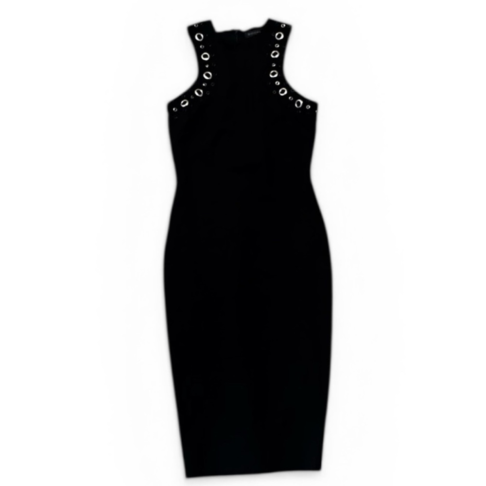 BODELL Black Silver GrommeT Bodycon Dress Sleeveless Cocktail Party S Stretchy